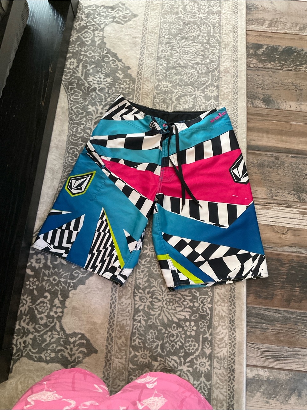 Volcom Men’s Geometric Hybrid Board Shorts - Teal, Pink, Black